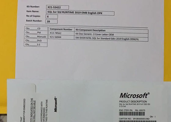 Chiave di licenza software DVD standard Microsoft Windows Sql Server 2019